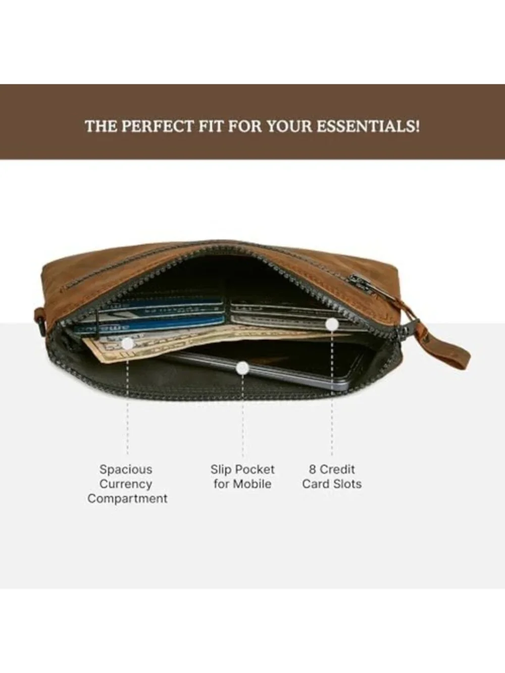 Stylish Leather Wristlet Wallet Clutch for Women with Cell Phone Slot & Card